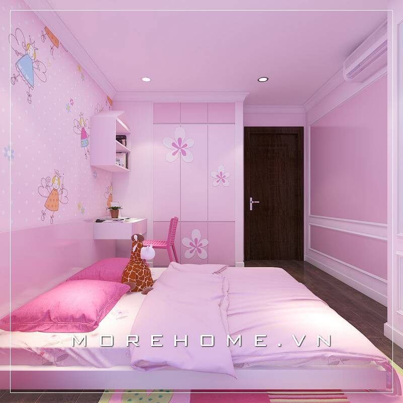 Mẫu thiết kế nội thất phòng ngủ bé gái hiện đại, đơn giản và ấn tượng với tone màu hồng chủ đạo