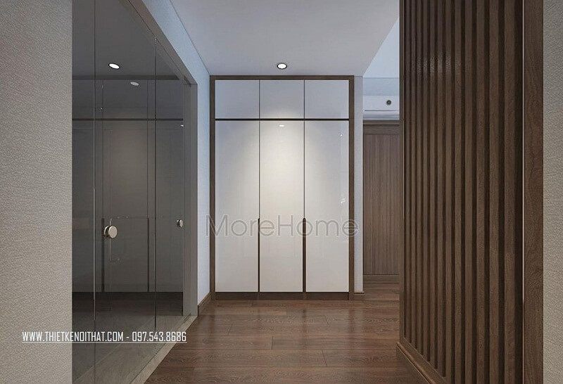Mẫu tủ quần áo âm tường cao cấp sử dụng gỗ công nghiệp An Cường mang đến vẻ đẹp tinh tế, tinh nghi cho căn phòng ngủ gia chủ.