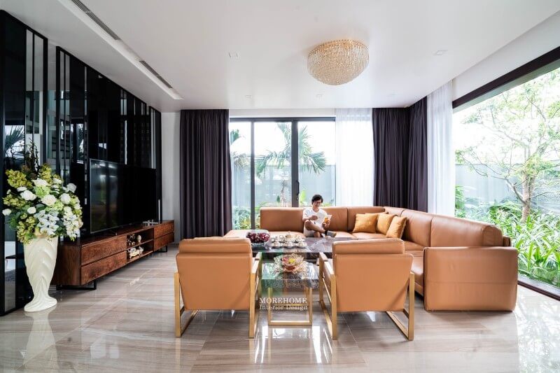 Công trình hình ảnh thi công nội thất phòng khách hiện đại tại biệt thự Hà Tĩnh
