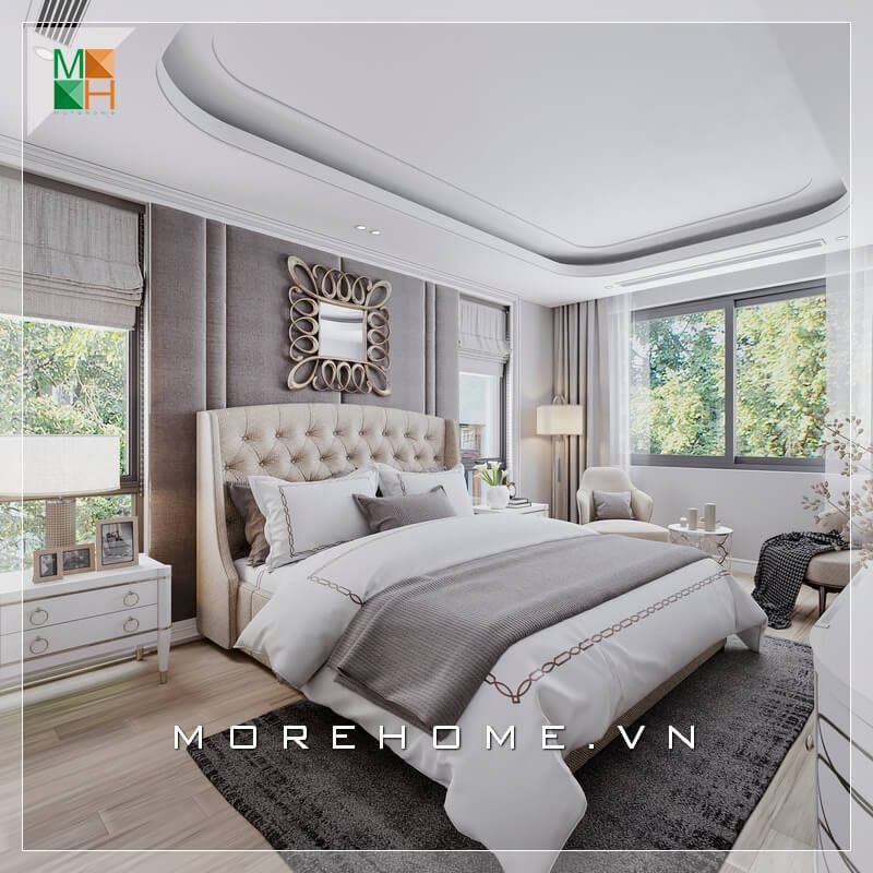Mẫu gương trang trí tân cổ điển treo tường đầu giường tạo nên một phong cách thiết kế độc đáo và sáng tạo