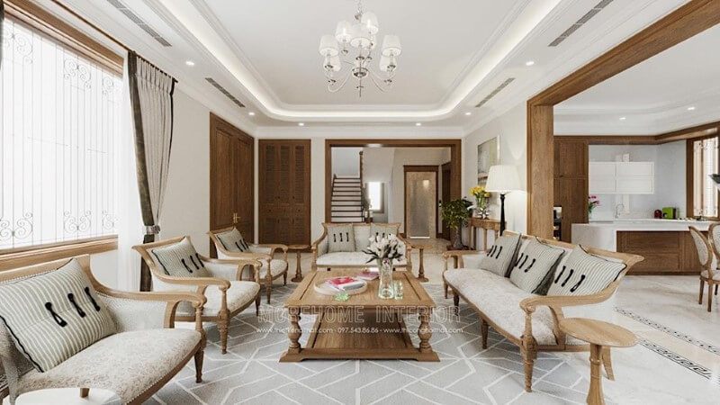 Mẫu Sofa gỗ óc chó cao cấp kết hợp độc đáo của màu trắng với màu của gỗ óc chó tạo lên vẻ đẹp hoàn mỹ cho cả căn phòng