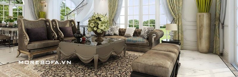Sofa tân cổ điển MS-016 gỗ tự nhiên bọc da cao cấp nhập khẩu cho phòng khách chung cư biệt thự sang trọng