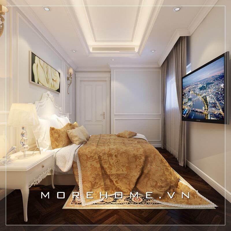 Nội thất phòng ngủ chung cư nhỏ gỗ tự nhiên với độ bền cao gợi mở lên một không gian nghỉ ngơi riêng tư đầy sang trọng và vô cùng tiện nghi